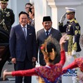 Upacara penyambutan kenegaraan kunjungan Perdana Menteri Thailand Anutin Charnvirakul digelar di Istana Merdeka, Jakarta Pusat, Senin (3/8/2026). (REUTERS/Willy Kurniawan)