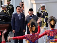 Upacara penyambutan kenegaraan kunjungan Perdana Menteri Thailand Anutin Charnvirakul digelar di Istana Merdeka, Jakarta Pusat, Senin (3/8/2026). (REUTERS/Willy Kurniawan)