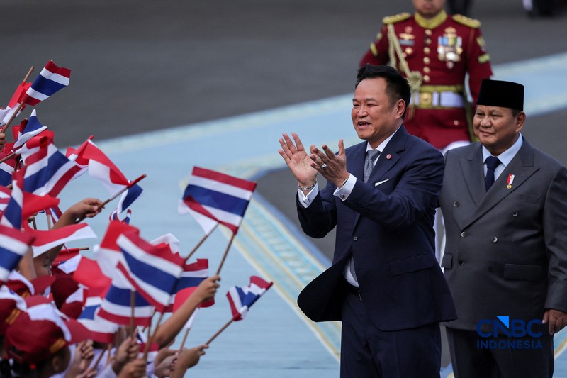 Upacara penyambutan kenegaraan kunjungan Perdana Menteri Thailand Anutin Charnvirakul digelar di Istana Merdeka, Jakarta Pusat, Senin (3/8/2026). (REUTERS/Willy Kurniawan)