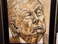 Potret Presiden AS Donald Trump karya seniman Kanada Wendy Chartrand, berjudul "The "Don of Dung" (Sang Don Kotoran) dan dibuat dengan kotoran kuda, terjual seharga $1.800 di Pameran Seni Rupa Sooke. (Dok. Koleksi)