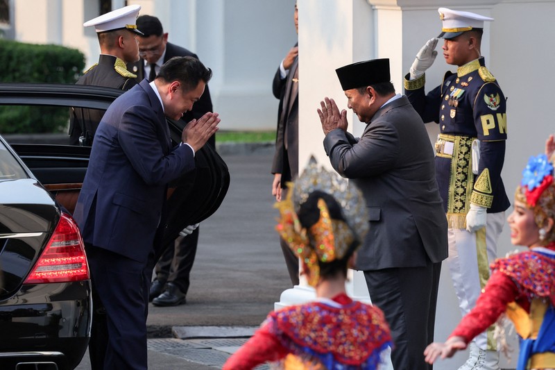 Upacara penyambutan kenegaraan kunjungan Perdana Menteri Thailand Anutin Charnvirakul digelar di Istana Merdeka, Jakarta Pusat, Senin (3/8/2026). (REUTERS/Willy Kurniawan)