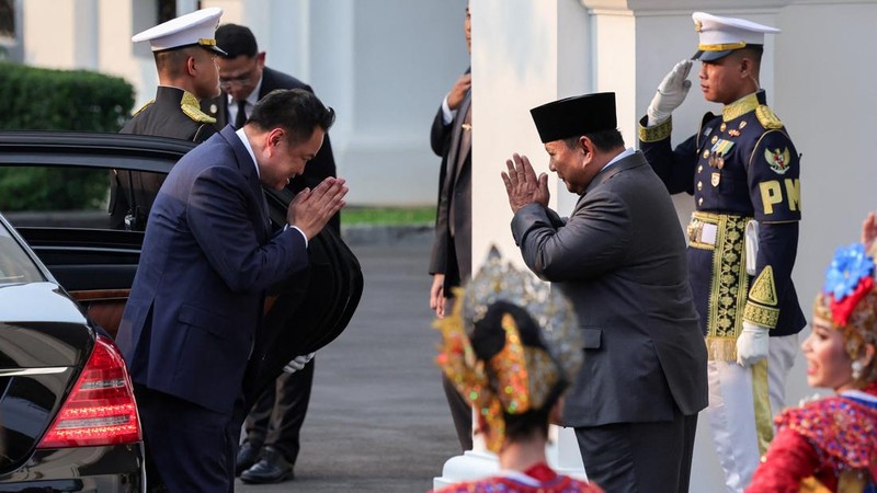 Upacara penyambutan kenegaraan kunjungan Perdana Menteri Thailand Anutin Charnvirakul digelar di Istana Merdeka, Jakarta Pusat, Senin (3/8/2026). (REUTERS/Willy Kurniawan)