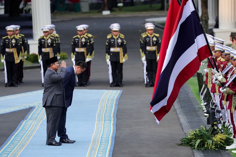 Upacara penyambutan kenegaraan kunjungan Perdana Menteri Thailand Anutin Charnvirakul digelar di Istana Merdeka, Jakarta Pusat, Senin (3/8/2026). (REUTERS/Willy Kurniawan)