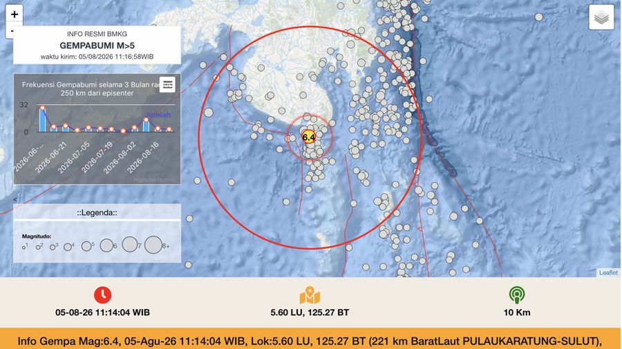 Gempa bumi mengguncang Pulau Karatung, Sulawesi Utara dengan kekuatan 6,4 Magnitudo. (Dok. BMKG)