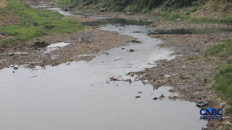 Kondisi air Kali Bekasi di sekitar Jembatan Jalan M Hasibuan, Kecamatan Bekasi Timur, Kota Bekasi, Jawa Barat, Kamis (6/8/2026). (CNBC Indonesia/Muhammad Sabki)