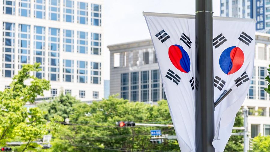 Ilustrasi bendera Korea Selatan. (via Re/IMAGO/Michael Bihlmayer)