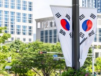 Ilustrasi bendera Korea Selatan. (via Re/IMAGO/Michael Bihlmayer)