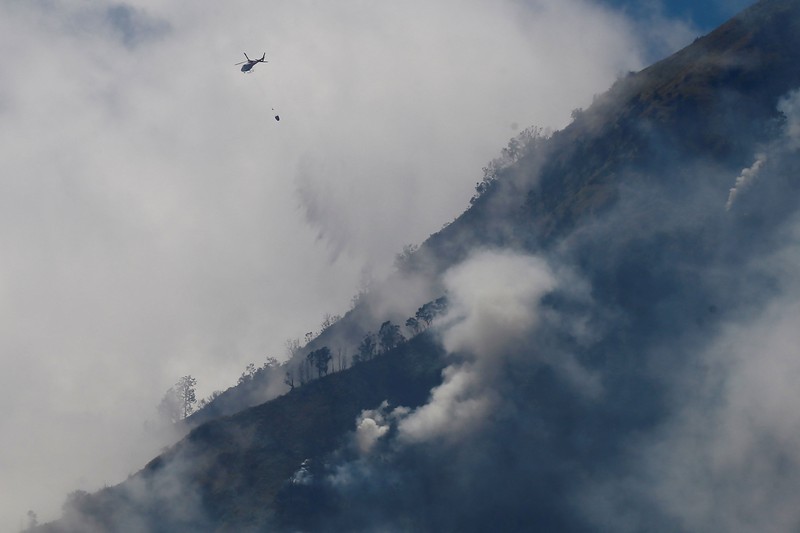 Kebakaran Hutan di Taman Nasional Bromo Tengger Semeru, Probolinggo, Jawa Timur, Minggu (9/8/2026). (REUTERS/Dipta Wahyu)