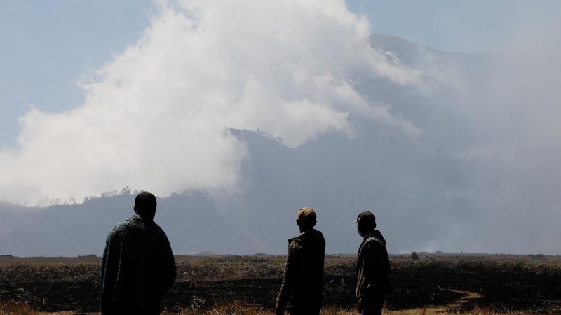 Kebakaran Hutan di Taman Nasional Bromo Tengger Semeru, Probolinggo, Jawa Timur, Minggu (9/8/2026). (REUTERS/Dipta Wahyu)