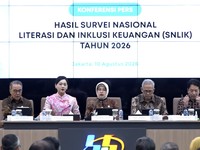 Konferensi pers hasil Survei Nasional Literasi dan Inklusi Keuangan (SNLIK) Tahun 2026. (Dok. BPS)