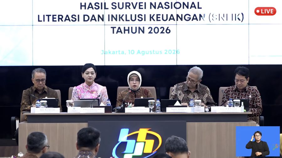 Konferensi Pers Hasil Survei Nasional Literasi dan Inklusi Keuangan (SNLIK) Tahun 2026, Senin (11/8/2026).