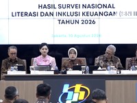 Konferensi Pers Hasil Survei Nasional Literasi dan Inklusi Keuangan (SNLIK) Tahun 2026, Senin (11/8/2026).