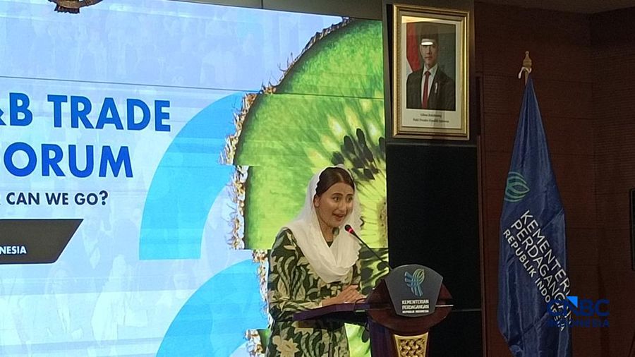 Wakil Menteri Perdagangan (Wamendag) Dyah Roro Esti Widya Putri dalam acara Indonesia F&B Trade Promotion Forum di Auditorium Kemendag, Jakarta, Selasa (11/8/2026). (CNBC Indonesia/Martyasari Rizky)