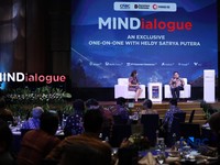 Deputi Bidang Hilirisasi Investasi Strategis Kemengerian Investasi dan Hilirisasi / BKPM, Heldy Satrya Putera menyampaikan pemaparan dalam Mindialogue dengan tema Komoditas untuk Negeri: Strategi Penguatan Cadangan Mineral untuk Stabilitas dan Kedaul