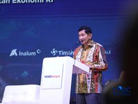Direktur Utama MIND ID, Maroef Sjamsoeddin saat menyampaikan sambutan dalam Mindialogue dengan tema Komoditas untuk Negeri: Strategi Penguatan Cadangan Mineral untuk Stabilitas dan Kedaulatan Ekonomi RI di Jakarta, Rabu (12/8/2026). (CNBC Indonesia/T