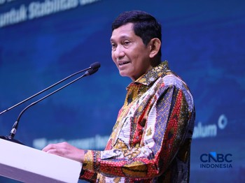 Direktur Utama MIND ID, Maroef Sjamsoeddin saat menyampaikan sambutan dalam Mindialogue dengan tema Komoditas untuk Negeri: Strategi Penguatan Cadangan Mineral untuk Stabilitas dan Kedaulatan Ekonomi RI di Jakarta, Rabu (12/8/2026). (CNBC Indonesia/T