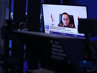 Kepala Eksekutif Pengawas Perbankan OJK, Dian Ediana Rae menyampaikan pemaparan melalui zoom meeting dalam Digital Banking Forum 2026 di Jakarta, Kamis (13/8/2026). (CNBC Indonesia/Tri Susilo)