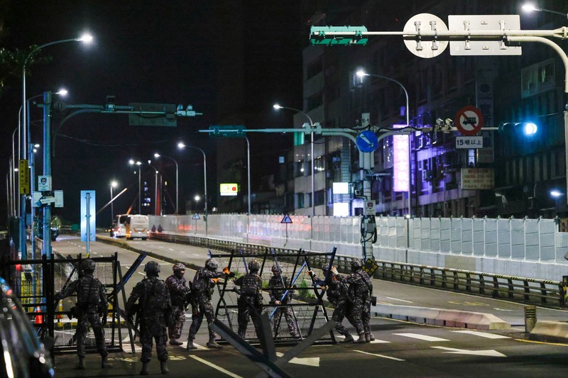 Latihan yang merupakan bagian dari latihan militer tahunan Han Kuang di Taipei< taiwam, Kamis (13/8/2026). (REUTERS/Ann Wang)