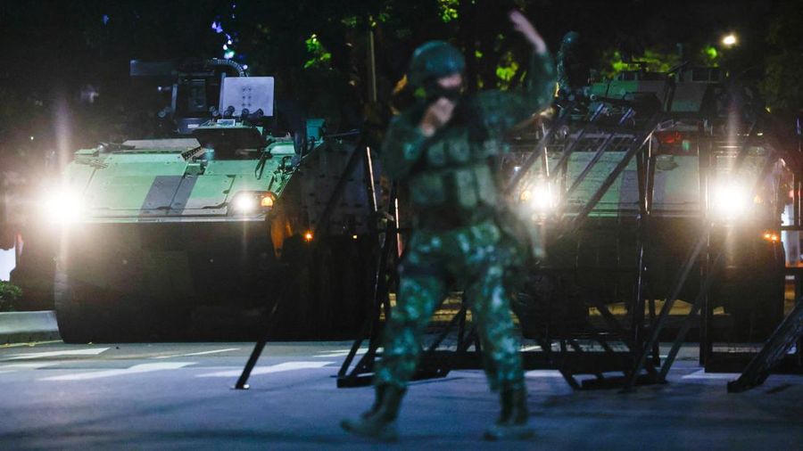 Latihan nan merupakan bagian dari latihan militer tahunan Han Kuang di Taipei< taiwam, Kamis (13/8/2026). (REUTERS/Ann Wang)