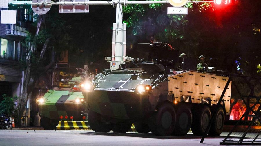 Latihan nan merupakan bagian dari latihan militer tahunan Han Kuang di Taipei< taiwam, Kamis (13/8/2026). (REUTERS/Ann Wang)