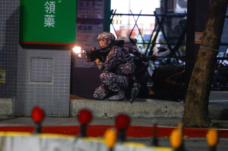 Latihan yang merupakan bagian dari latihan militer tahunan Han Kuang di Taipei< taiwam, Kamis (13/8/2026). (REUTERS/Ann Wang)
