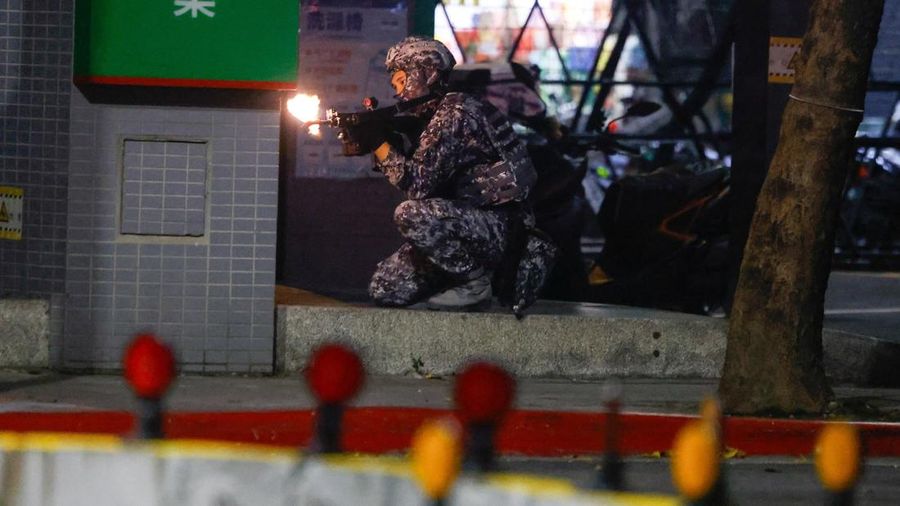 Latihan nan merupakan bagian dari latihan militer tahunan Han Kuang di Taipei< taiwam, Kamis (13/8/2026). (REUTERS/Ann Wang)
