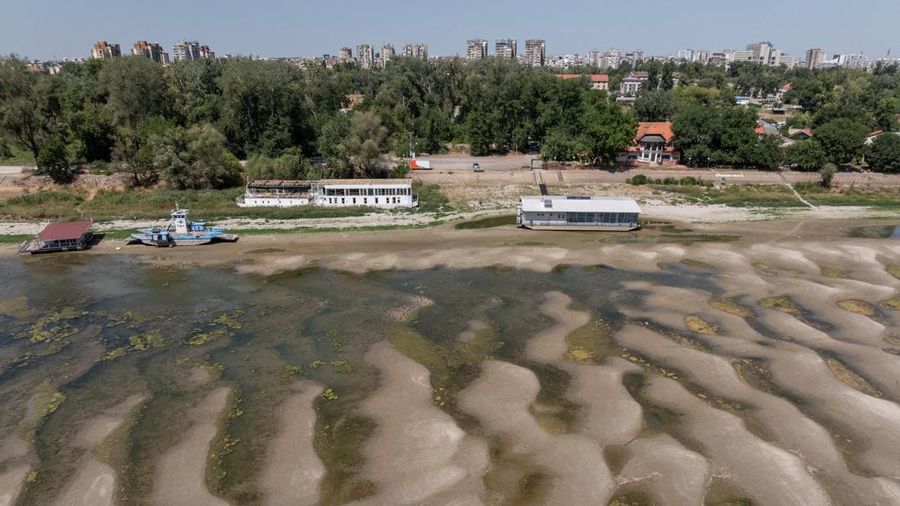 Permukaan air turun akibat cuaca panas berkepanjangan dan kondisi kering, di Novi Sad, Serbia, 12 Agustus 2026. (REUTERS/Marko Djurica)
