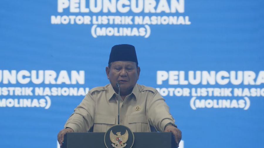 Presiden Prabowo Subianto saat acara pluncuran Motor Listriokm Nasional (Molinas) pada Kamis (13/8/2026). ((YouTube/Sekretariat Presiden)