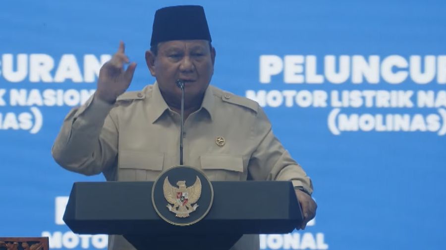 Presiden Prabowo Subianto saat acara pluncuran Motor Listriokm Nasional (Molinas) pada Kamis (13/8/2026). ((YouTube/Sekretariat Presiden)