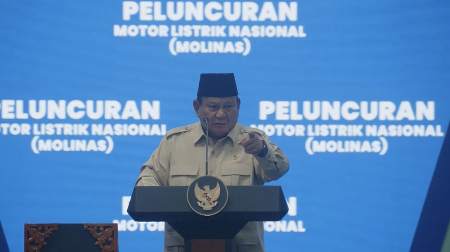 Presiden Prabowo Subianto saat acara pluncuran Motor Listriokm Nasional (Molinas) pada Kamis (13/8/2026). ((YouTube/Sekretariat Presiden)