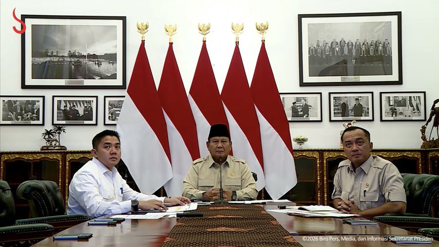 Presiden Prabowo Subianto saat Peresmian 3.395 Jembatan TNI Polri dan 3.000 Sumber Air Bersih TNI AD, Kamis (13/8/2026). (Tangkapan Layar Youtube/Sekretariat Presiden)