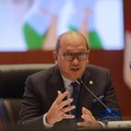 Kepala Badan Pengelola Investasi Daya Anagata Nusantara Rosan Perkasa Roeslani memberi pemaparan saat  Konferensi pers terkait RAPBN & Nota Keuangan Tahun Anggaran 2027 di Aula Cakti Buddhi Bakti, kantor pusat Direktorat Jenderal Pajak Kementerian Ke
