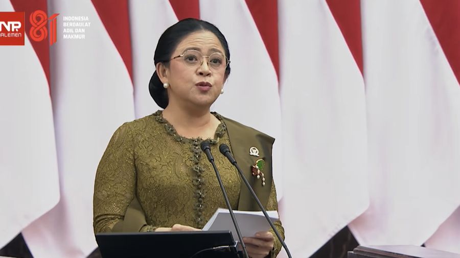 Ketua DPR RI, Puan Maharani menyampaikan pidato di Gedung Nusantara, Kompleks Parlemen Senayan, Jakarta Pusat, Jumat (14/8/2026). (YouTube/Sekretariat Presiden)