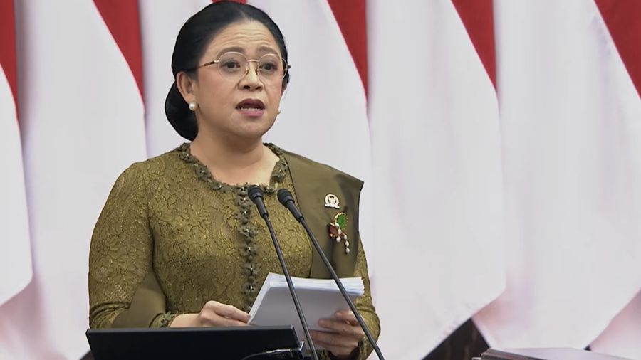 Ketua DPR RI, Puan Maharani menyampaikan pidato di Gedung Nusantara, Kompleks Parlemen Senayan, Jakarta Pusat, Jumat (14/8/2026). (YouTube/Sekretariat Presiden)