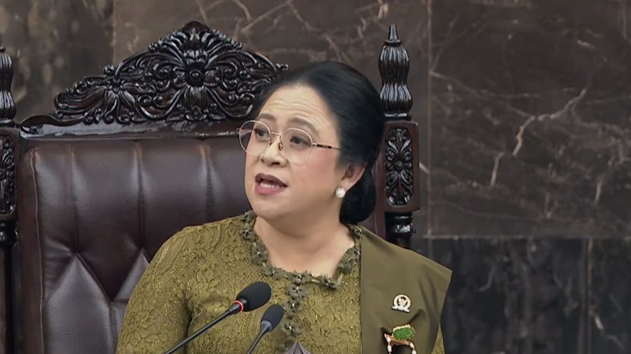 Ketua DPR RI, Puan Maharani menyampaikan sambutan di Gedung Nusantara, Kompleks Parlemen Senayan, Jakarta Pusat, Jumat (14/8/2026). (YouTube/Sekretariat Presiden)