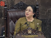 Ketua DPR RI, Puan Maharani menyampaikan sambutan di Gedung Nusantara, Kompleks Parlemen Senayan, Jakarta Pusat, Jumat (14/8/2026). (YouTube/Sekretariat Presiden)