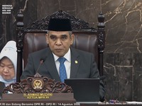 Ketua MPR RI Ahmad Muzani saat Sidang Tahunan MPR dan Sidang Bersama DPR dan DPD dalam Rangka HUT ke-81 RI di Gedung Nusantara, Kompleks Parlemen Senayan, Jakarta Pusat, Jumat (14/8/2026). (Tangkapan layar youtube Setpres RI)