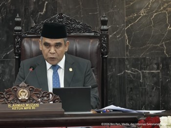 Ketua MPR RI Ahmad Muzani saat Sidang Tahunan MPR dan Sidang Bersama DPR dan DPD dalam Rangka HUT ke-81 RI di Gedung Nusantara, Kompleks Parlemen Senayan, Jakarta Pusat, Jumat (14/8/2026). (Tangkapan layar youtube Setpres RI)