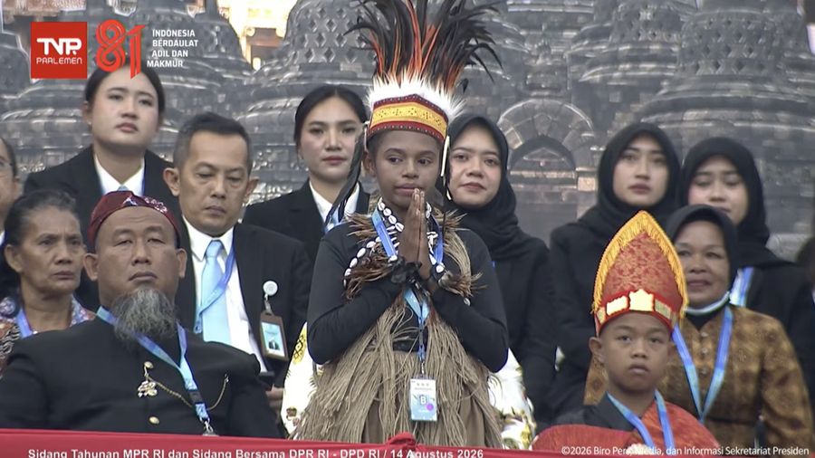 Kristina hadir di Sidang Tahunan MPR dan Sidang Bersama DPR dan DPD dalam Rangka HUT ke-81 RI di Gedung Nusantara, Kompleks Parlemen Senayan, Jakarta Pusat, Jumat (14/8/2026). (Tangkapan layar youtube Setpres RI)