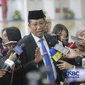 Menteri Hukum Indonesia, Supratman Andi Agtas saat doorstop gedung usai acara sidang Tahunan MPR - Sidang Bersama DPR-DPD RI 2026 di Gedung DPR RI, Jumat (14/8/2026). (CNBC Indonesia/Muhammad Sabki)
