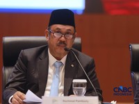 Menteri Perencanaan Pembangunan Nasional (PPN)/Kepala Bappenas, Rachmat Pambudy saat Konferensi pers terkait RAPBN & Nota Keuangan Tahun Anggaran 2027 di Aula Cakti Buddhi Bakti, kantor pusat Direktorat Jenderal Pajak Kementerian Keuangan, Jakarta Se