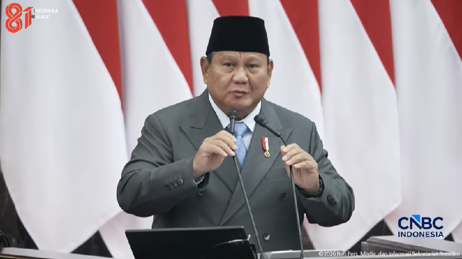 Pidato Presiden Prabowo Subianto saat Sidang Tahunan MPR dan Sidang Bersama DPR dan DPD, Jumat (14/8/2026). (Tangkapan layar youtube Setpres RI)
