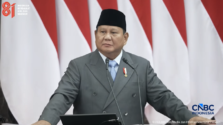 Pidato Presiden Prabowo Subianto saat Sidang Tahunan MPR dan Sidang Bersama DPR dan DPD, Jumat (14/8/2026). (Tangkapan layar youtube Setpres RI)
