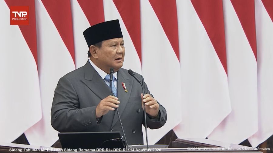 Pidato Presiden Prabowo Subianto saat Sidang Tahunan MPR dan Sidang Bersama DPR dan DPD, Jumat (14/8/2026). (Tangkapan layar youtube Setpres RI)