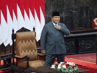 Pidato Presiden Prabowo Subianto saat Sidang Tahunan MPR dan Sidang Bersama DPR dan DPD, Jumat (14/8/2026). (REUTERS/Stringer)