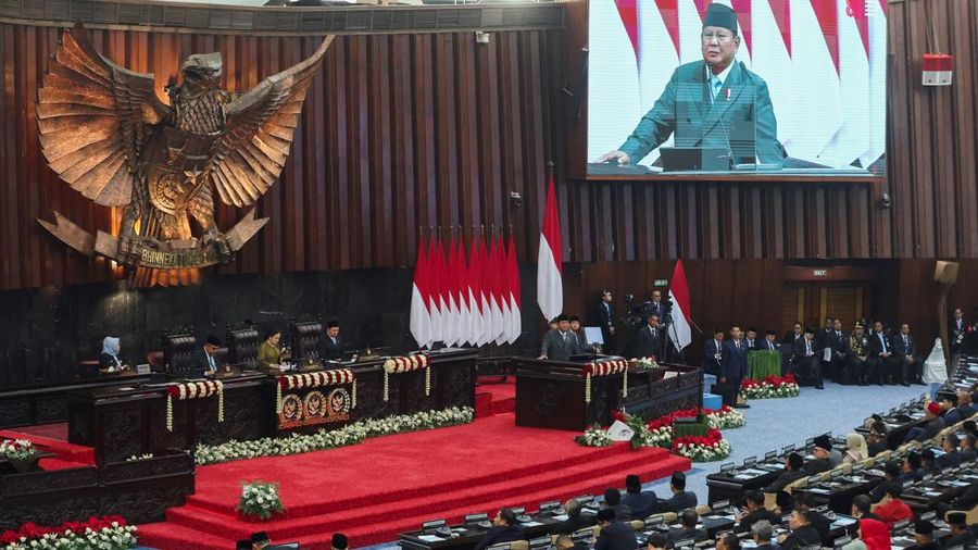Pidato Presiden Prabowo Subianto saat Sidang Tahunan MPR dan Sidang Bersama DPR dan DPD, Jumat (14/8/2026). (REUTERS/Stringer)