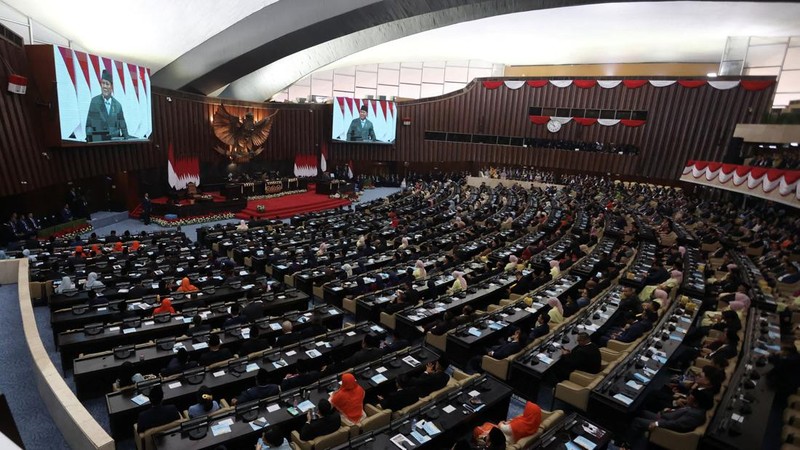 Pidato Presiden Prabowo Subianto saat Sidang Tahunan MPR dan Sidang Bersama DPR dan DPD, Jumat (14/8/2026). (REUTERS/Stringer)