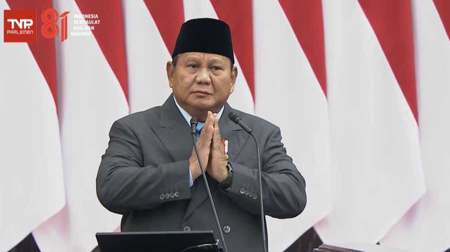 Presiden Prabowo Subianto saat menyampaikan pidato dalam rangka penyampaiaan RUU APBN 2027 dan Nota Keuangan, di Gedung Nusantara, Kompleks Parlemen Senayan, Jakarta Pusat, Jumat (14/8/2026). (YouTube/Sekretariat Presiden)