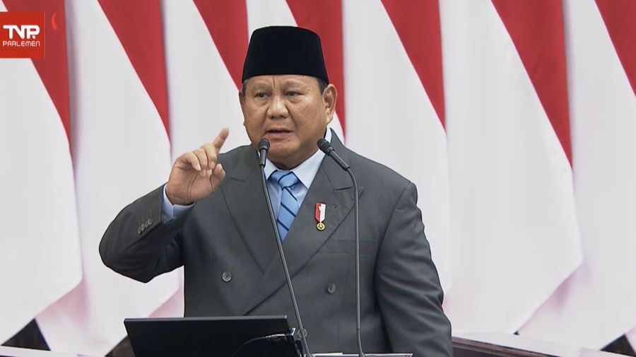 Presiden Prabowo Subianto saat menyampaikan pidato dalam rangka penyampaiaan RUU APBN 2027 dan Nota Keuangan, di Gedung Nusantara, Kompleks Parlemen Senayan, Jakarta Pusat, Jumat (14/8/2026). (YouTube/Sekretariat Presiden)