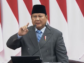 Presiden Prabowo Subianto saat menyampaikan pidato dalam rangka penyampaiaan RUU APBN 2027 dan Nota Keuangan, di Gedung Nusantara, Kompleks Parlemen Senayan, Jakarta Pusat, Jumat (14/8/2026). (YouTube/Sekretariat Presiden)